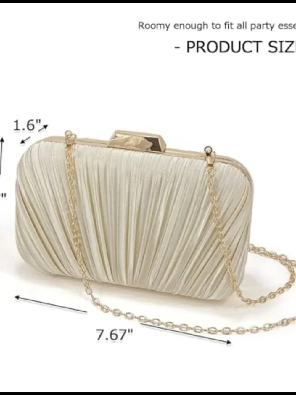 Pleated Glitter Evening Clutch with Chain Formal Party Bridal Handbag